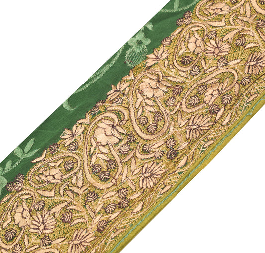 Sushila Vintage Green Saree Border Craft Sewing Trim Embroidered Crepe Lace