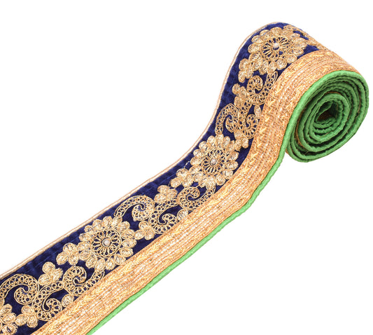 Sushila Vintage Blue Velvet Saree Border Craft Sewing Trim Patch Work Ribbon