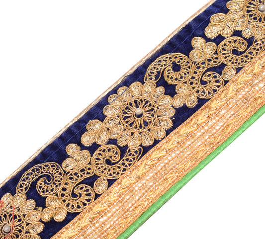 Sushila Vintage Blue Velvet Saree Border Craft Sewing Trim Patch Work Ribbon