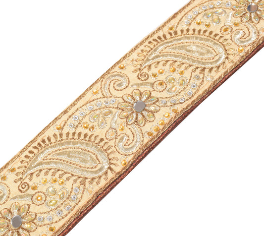 Sushila Vintage Beige Saree Border Indian Craft Sewing Trim Zari Work Lace