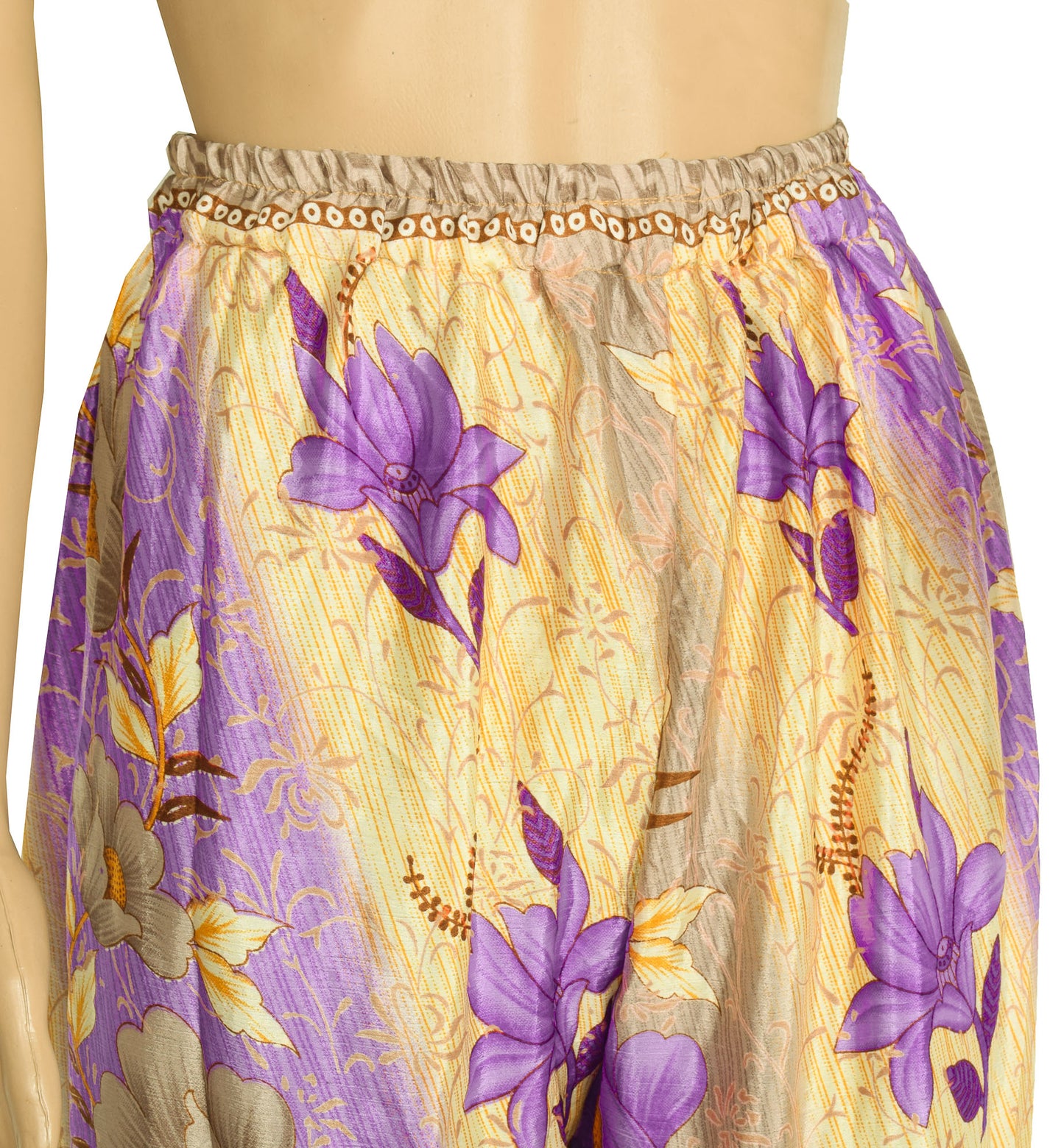 Sushila Vintage Palazzo Pants Handmade Upcycled Art Silk Sari Yellow Purple
