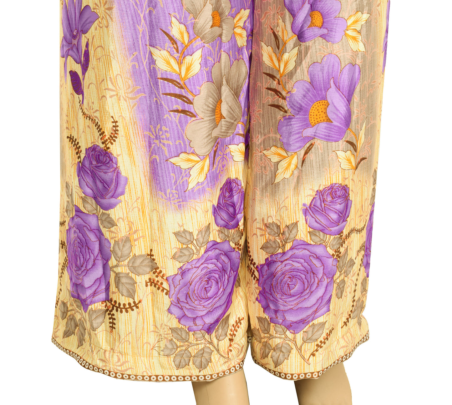 Sushila Vintage Palazzo Pants Handmade Upcycled Art Silk Sari Yellow Purple
