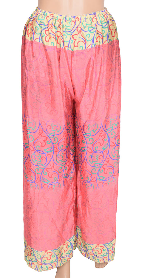 Sushila Vintage Pink Palazzo Pants Handmade Upcycled Art Silk Sari