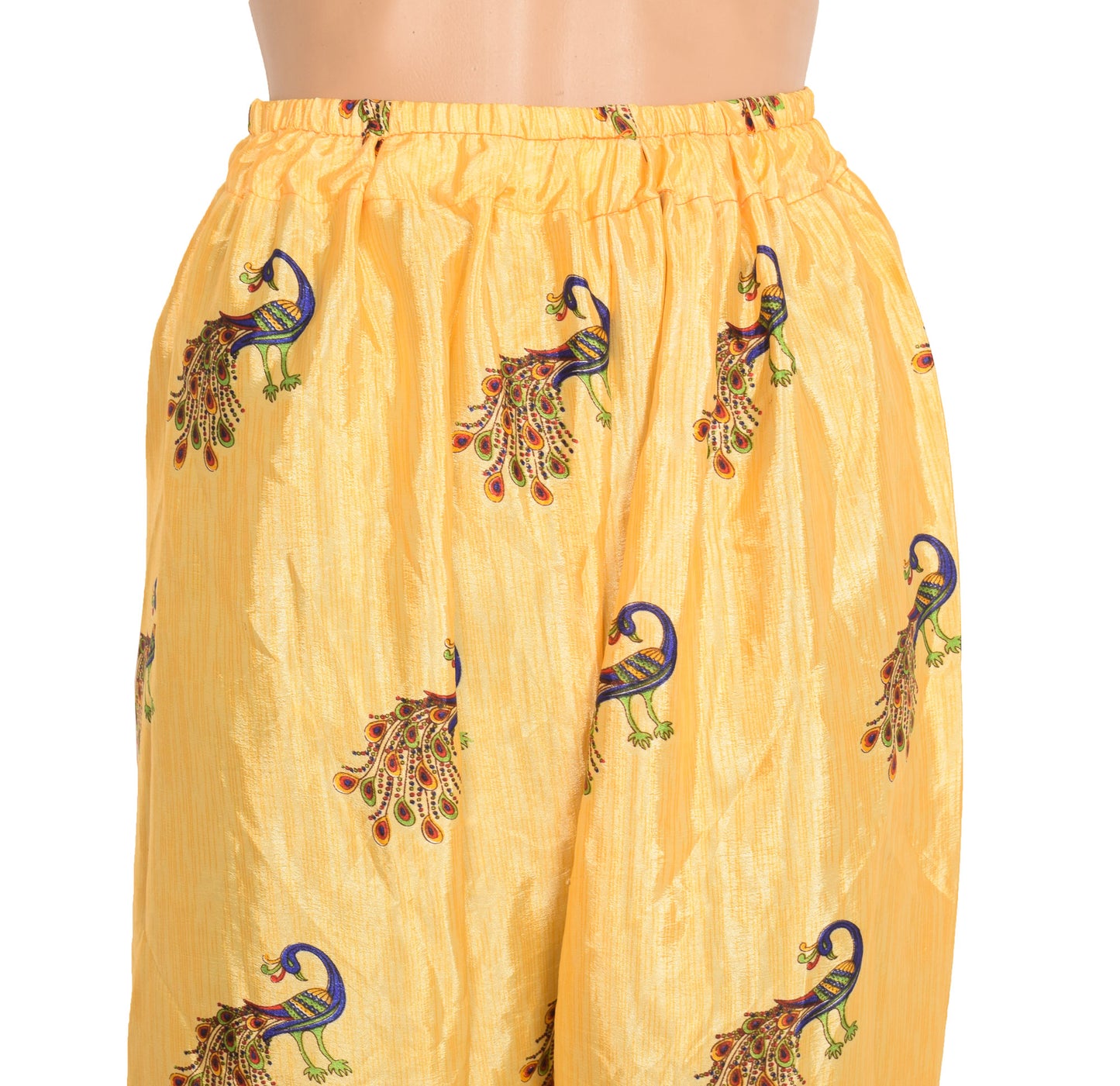 Sushila Vintage Palazzo Pants Handmade Upcycled Art Silk Sari Yellow Printed