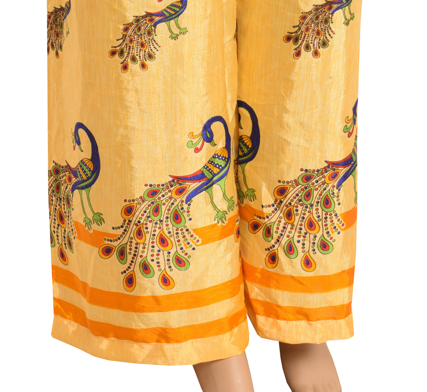 Sushila Vintage Palazzo Pants Handmade Upcycled Art Silk Sari Yellow Printed