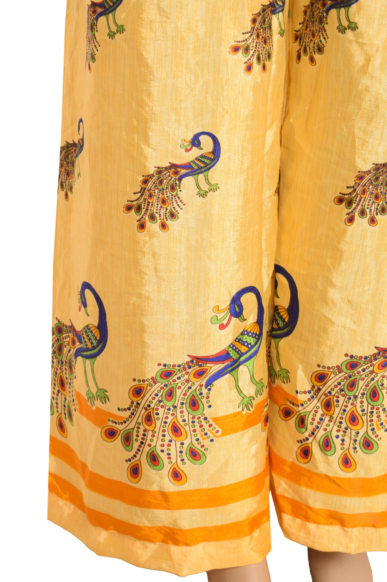 Sushila Vintage Palazzo Pants Handmade Upcycled Art Silk Sari Yellow Printed