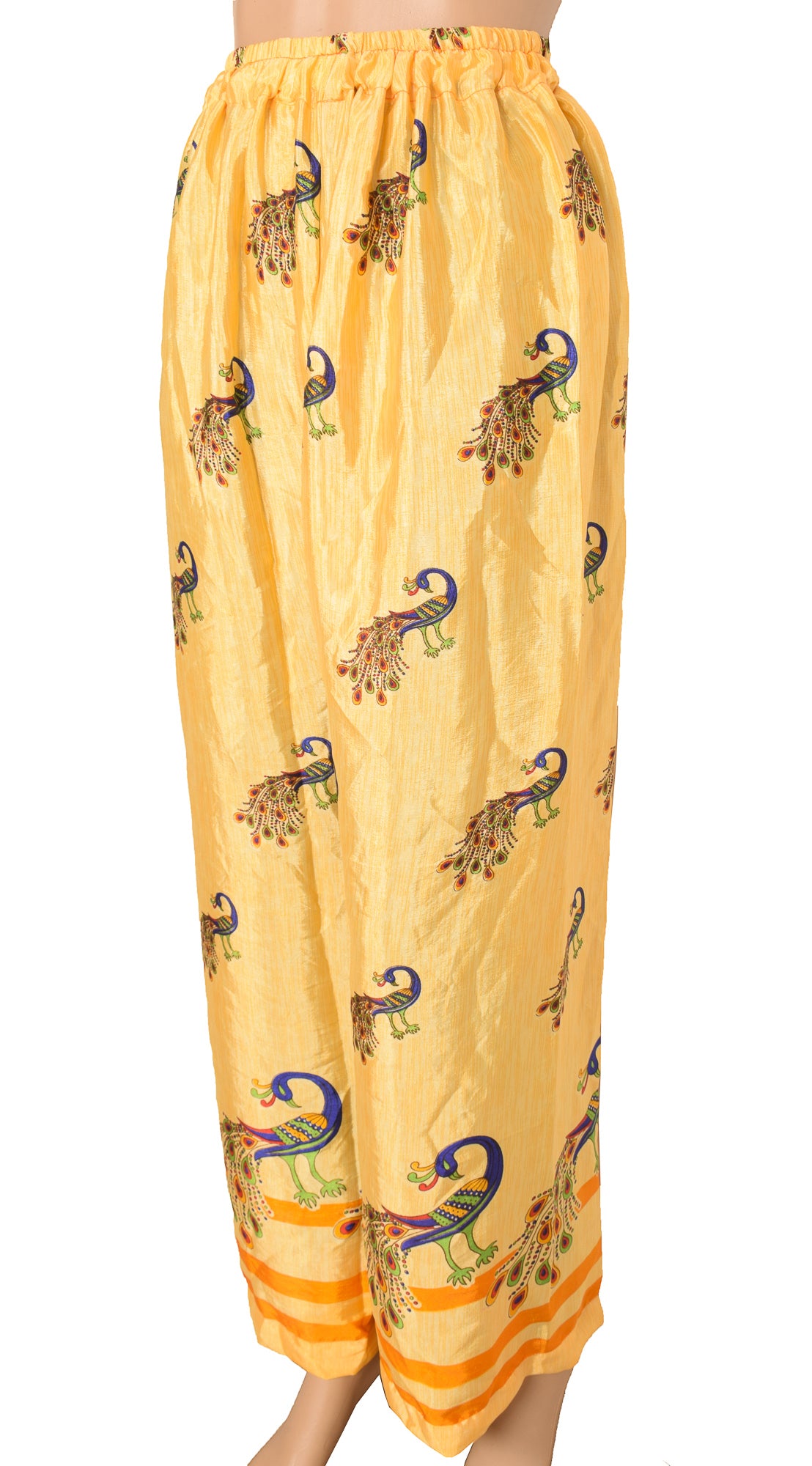 Sushila Vintage Palazzo Pants Handmade Upcycled Art Silk Sari Yellow Printed