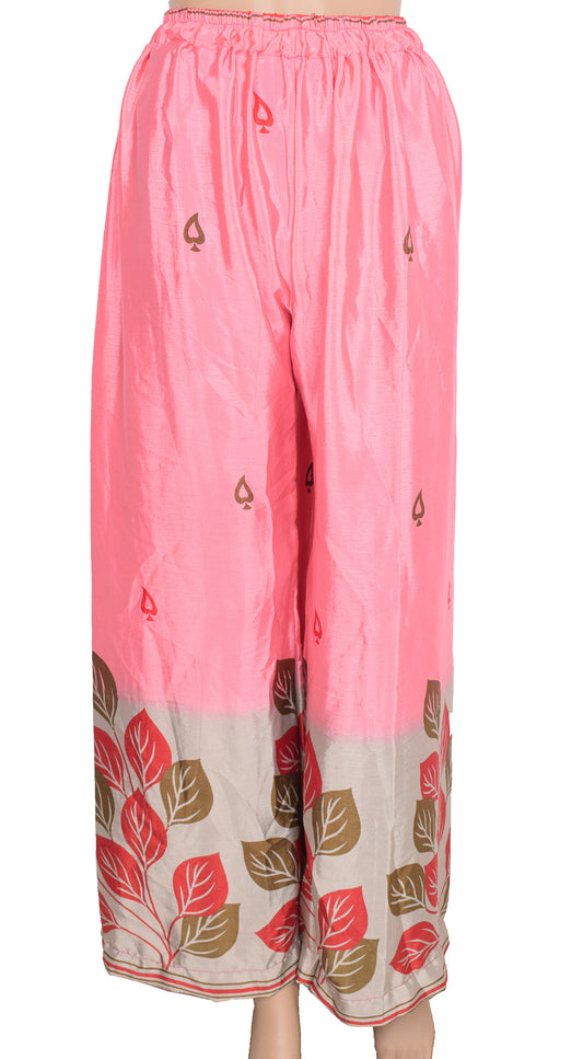 Sushila Vintage Palazzo Pants Handmade Upcycled Art Silk Sari Pink