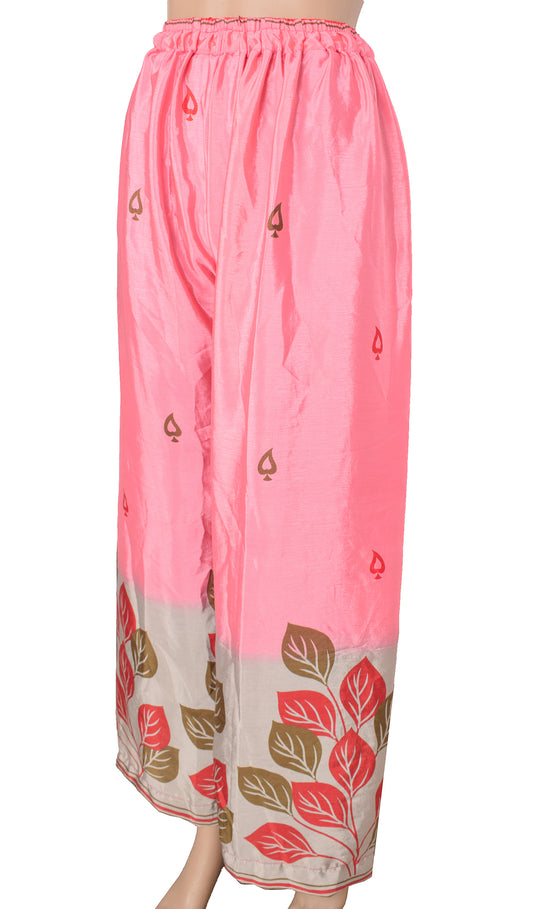 Sushila Vintage Palazzo Pants Handmade Upcycled Art Silk Sari Pink