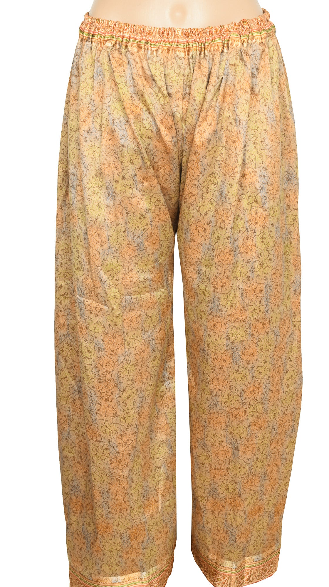Sushila Vintage Multi-Color Palazzo Pants Handmade Upcycled Art Silk Sari