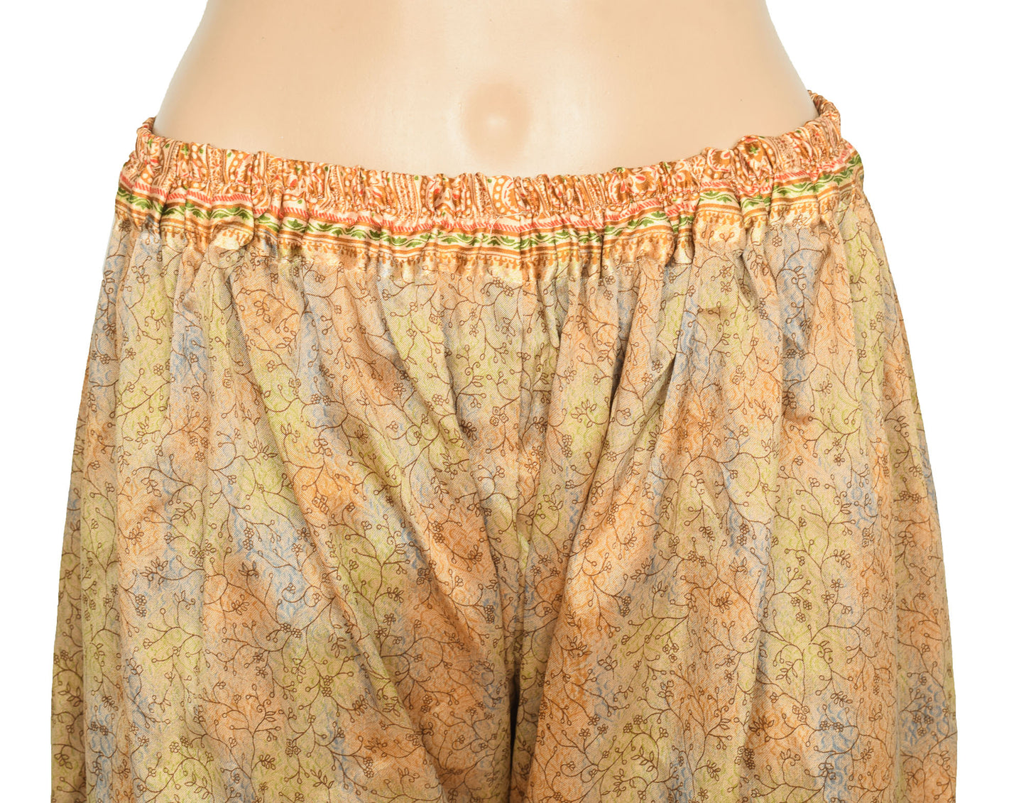 Sushila Vintage Multi-Color Palazzo Pants Handmade Upcycled Art Silk Sari