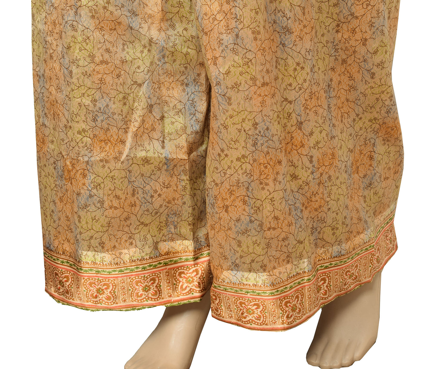 Sushila Vintage Multi-Color Palazzo Pants Handmade Upcycled Art Silk Sari