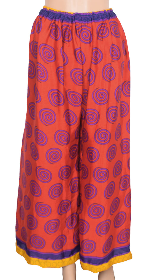 Sushila Vintage Palazzo Pants Handmade Upcycled Art Silk Sari Red Printed