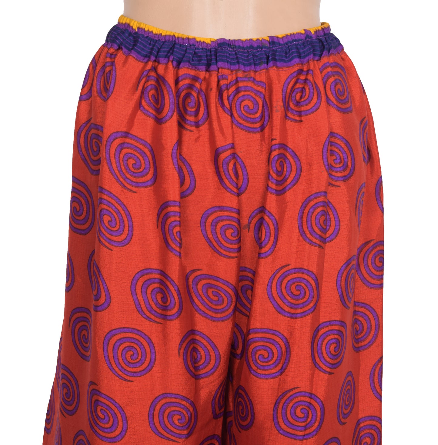 Sushila Vintage Palazzo Pants Handmade Upcycled Art Silk Sari Red Printed