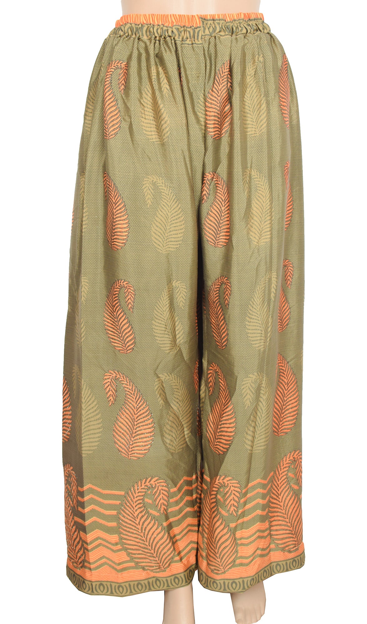 Sushila Vintage Palazzo Pants Handmade Upcycled Art Silk Sari Green