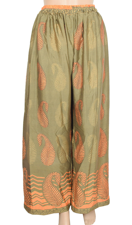 Sushila Vintage Palazzo Pants Handmade Upcycled Art Silk Sari Green