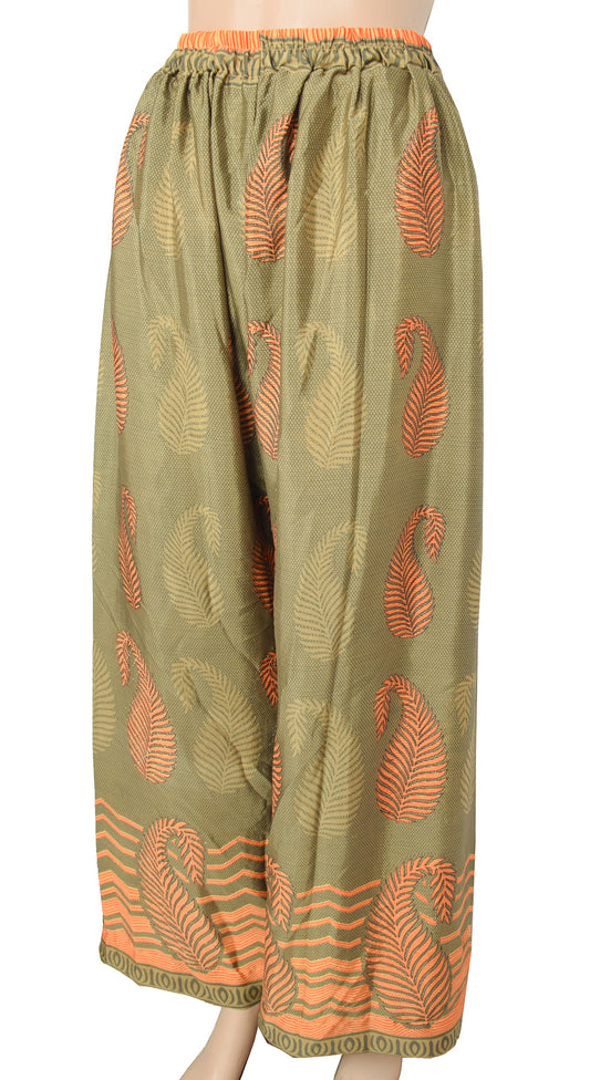Sushila Vintage Palazzo Pants Handmade Upcycled Art Silk Sari Green