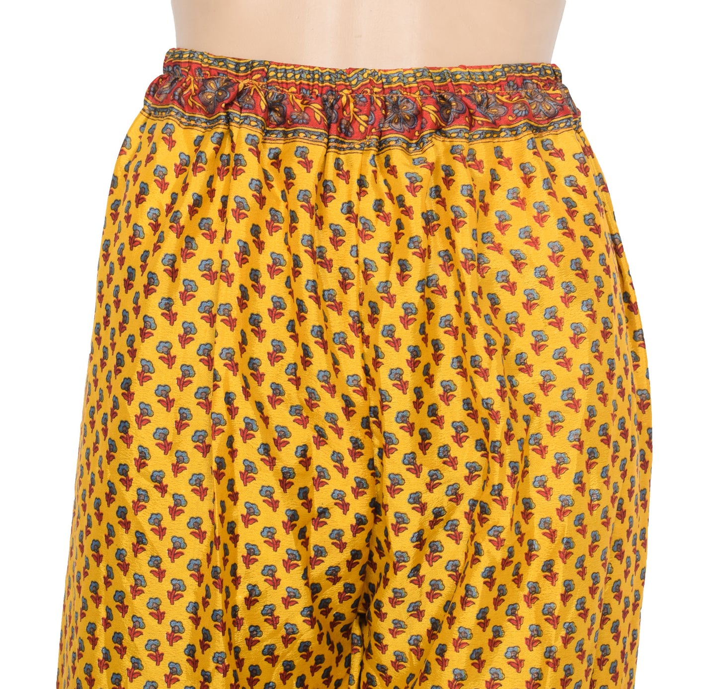 Sushila Vintage Yellow Palazzo Pants Handmade Upcycled Art Silk Sari Printed