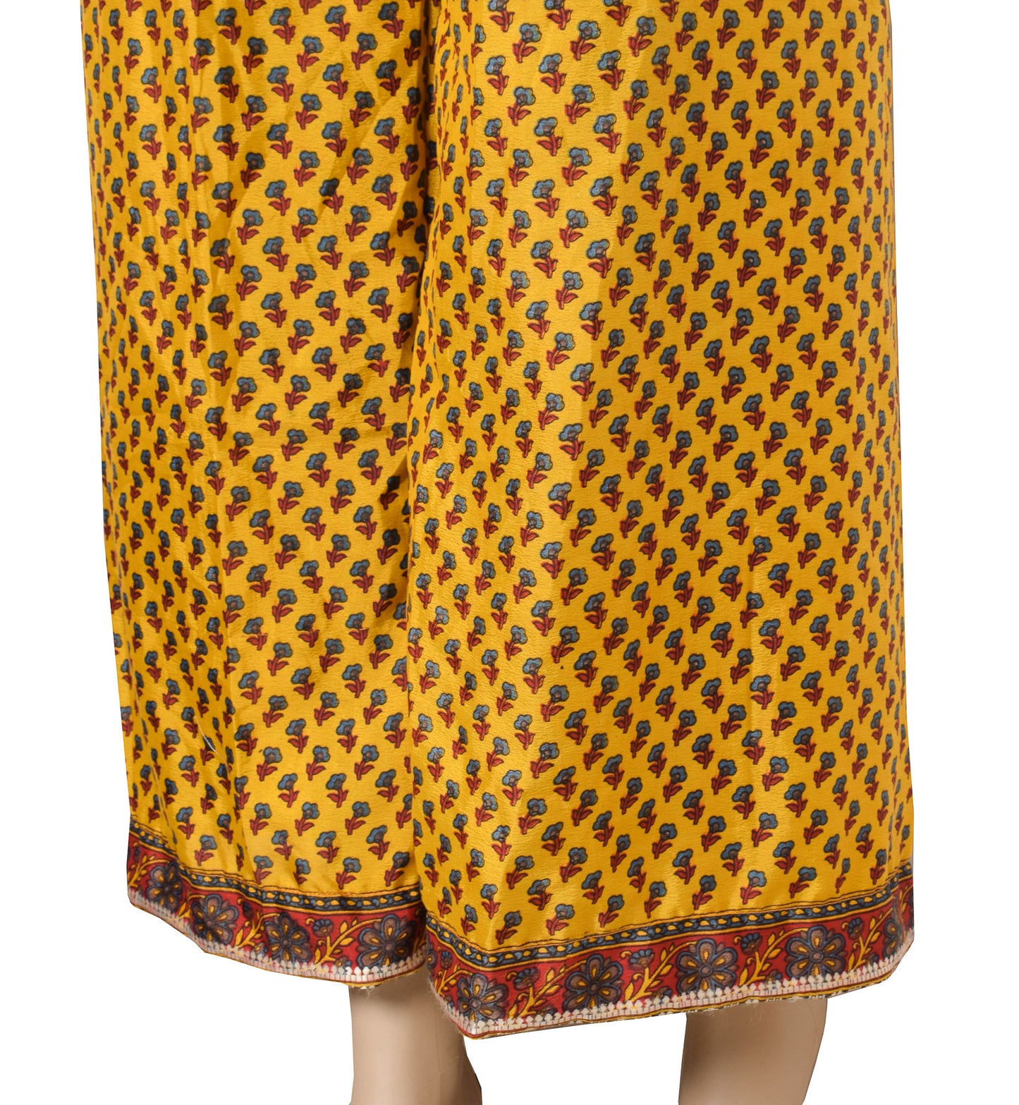 Sushila Vintage Yellow Palazzo Pants Handmade Upcycled Art Silk Sari Printed