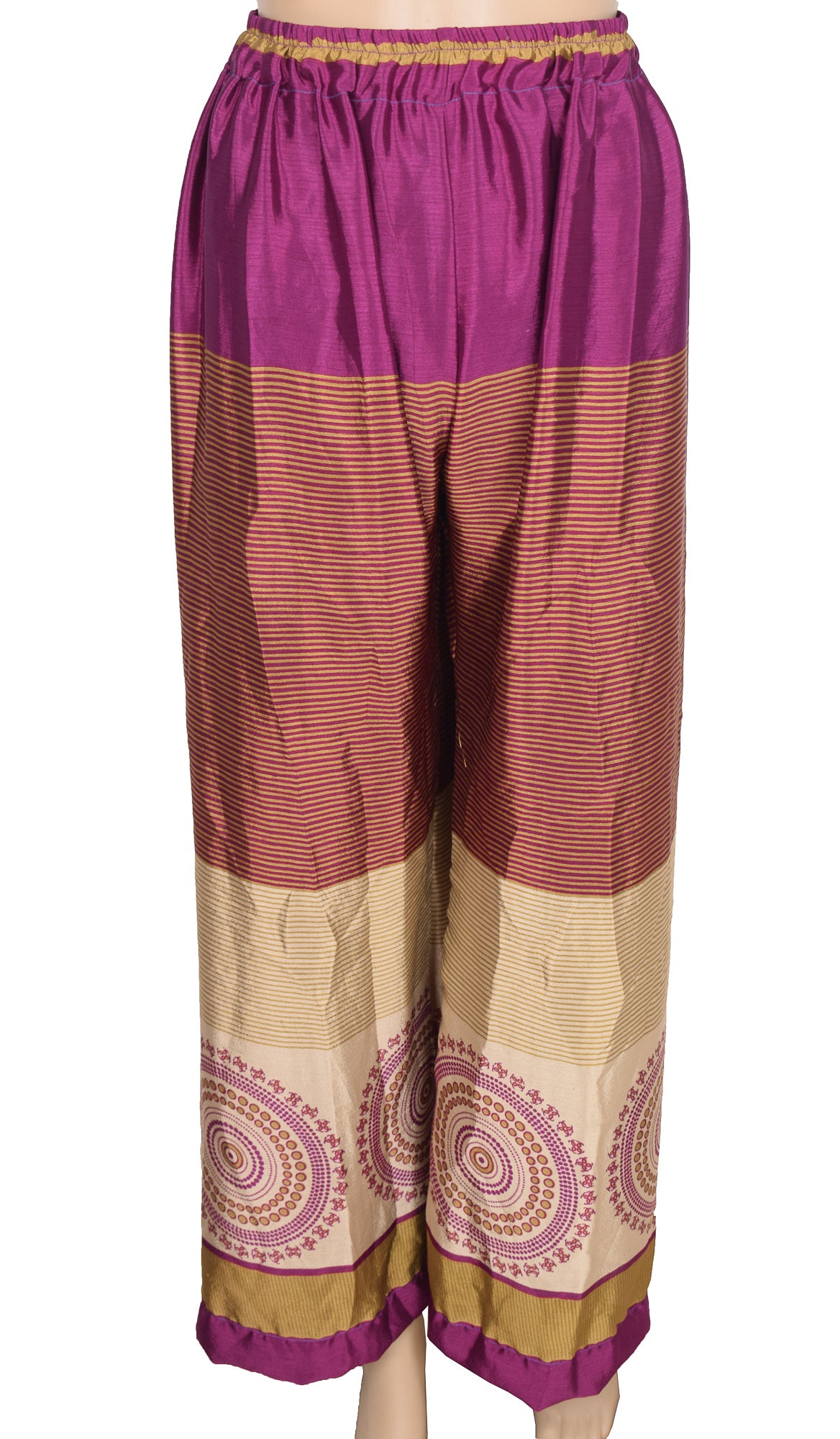 Sushila Vintage Palazzo Pants Handmade Upcycled Art Silk Sari Purple Printed