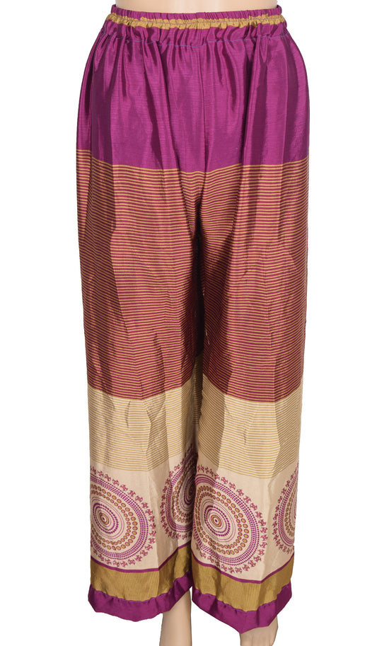Sushila Vintage Palazzo Pants Handmade Upcycled Art Silk Sari Purple Printed