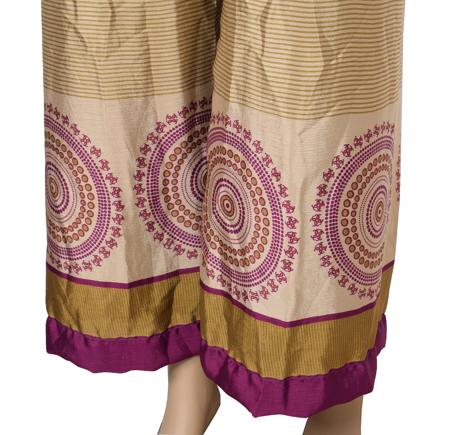 Sushila Vintage Palazzo Pants Handmade Upcycled Art Silk Sari Purple Printed