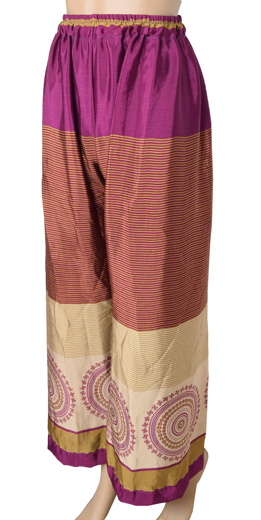 Sushila Vintage Palazzo Pants Handmade Upcycled Art Silk Sari Purple Printed