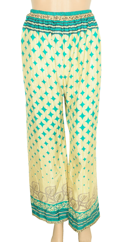 Sushila Vintage Beige Palazzo Pants Handmade Upcycled Art Silk Sari