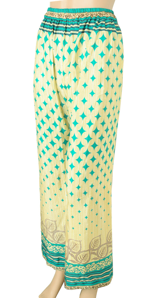 Sushila Vintage Beige Palazzo Pants Handmade Upcycled Art Silk Sari