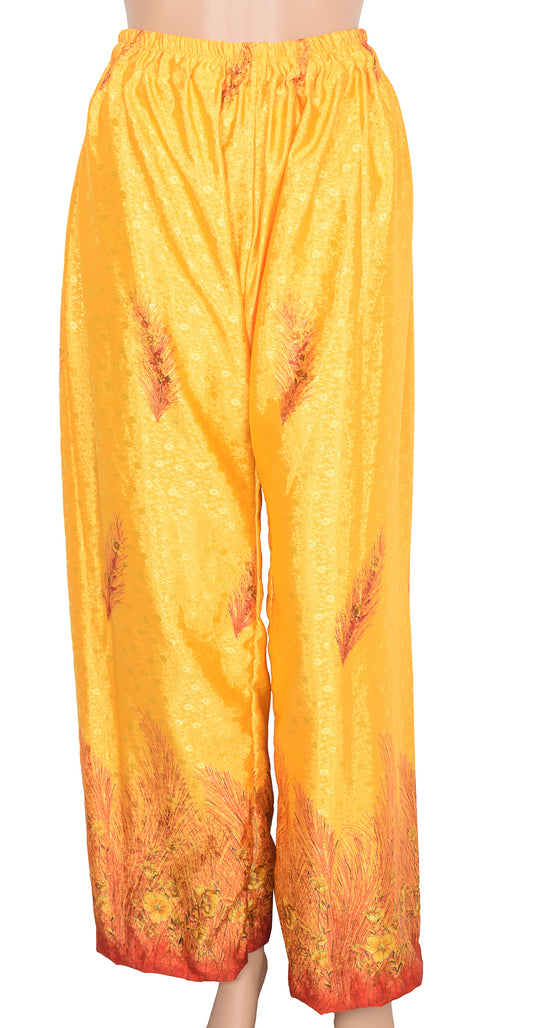 Sushila Vintage Yellow Palazzo Pants Handmade Upcycled Art Silk Self Woven Sari
