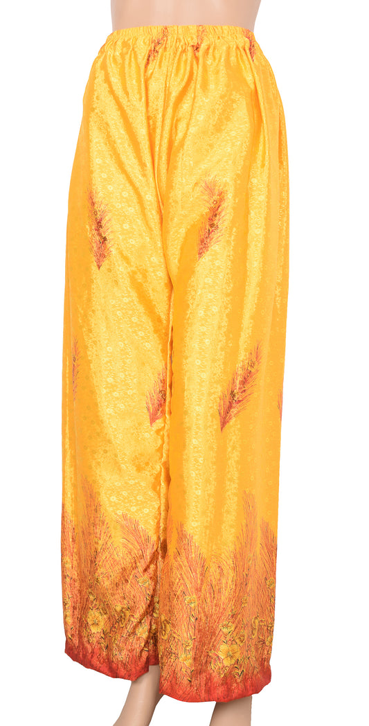Sushila Vintage Yellow Palazzo Pants Handmade Upcycled Art Silk Self Woven Sari