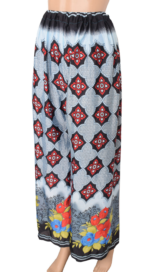 Sushila Vintage Gray Black Palazzo Pants Handmade Upcycled Art Silk Sari
