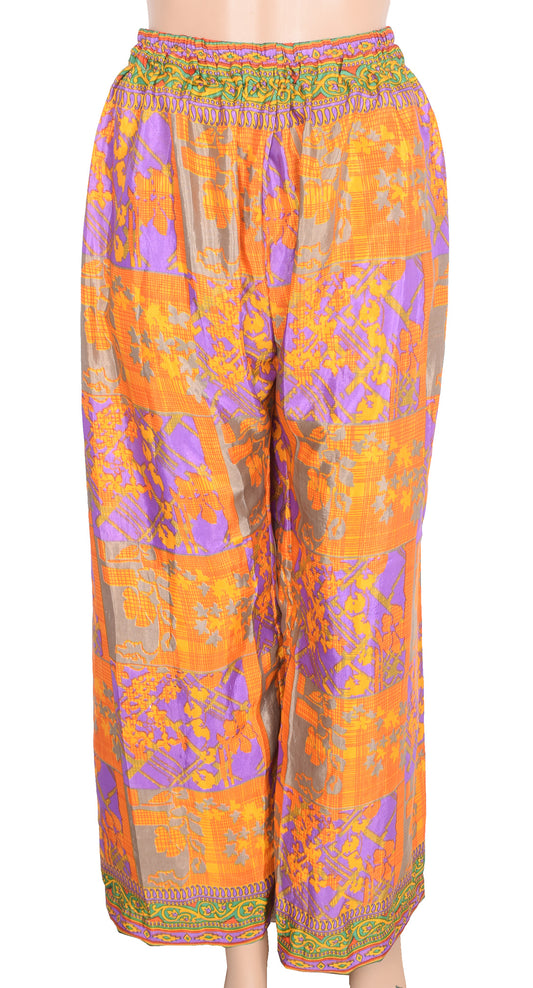 Sushila Vintage Palazzo Pants Handmade Upcycled Art Silk Sari Multi-Color