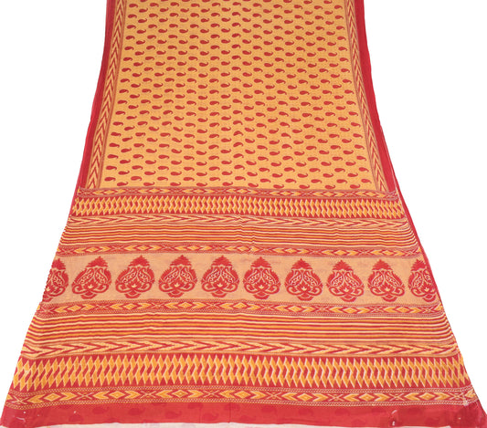 Sushila Vintage Light Yellow Saree Pure Cotton Printed Paisley Sari Craft Fabric