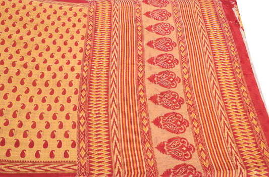 Sushila Vintage Light Yellow Saree Pure Cotton Printed Paisley Sari Craft Fabric