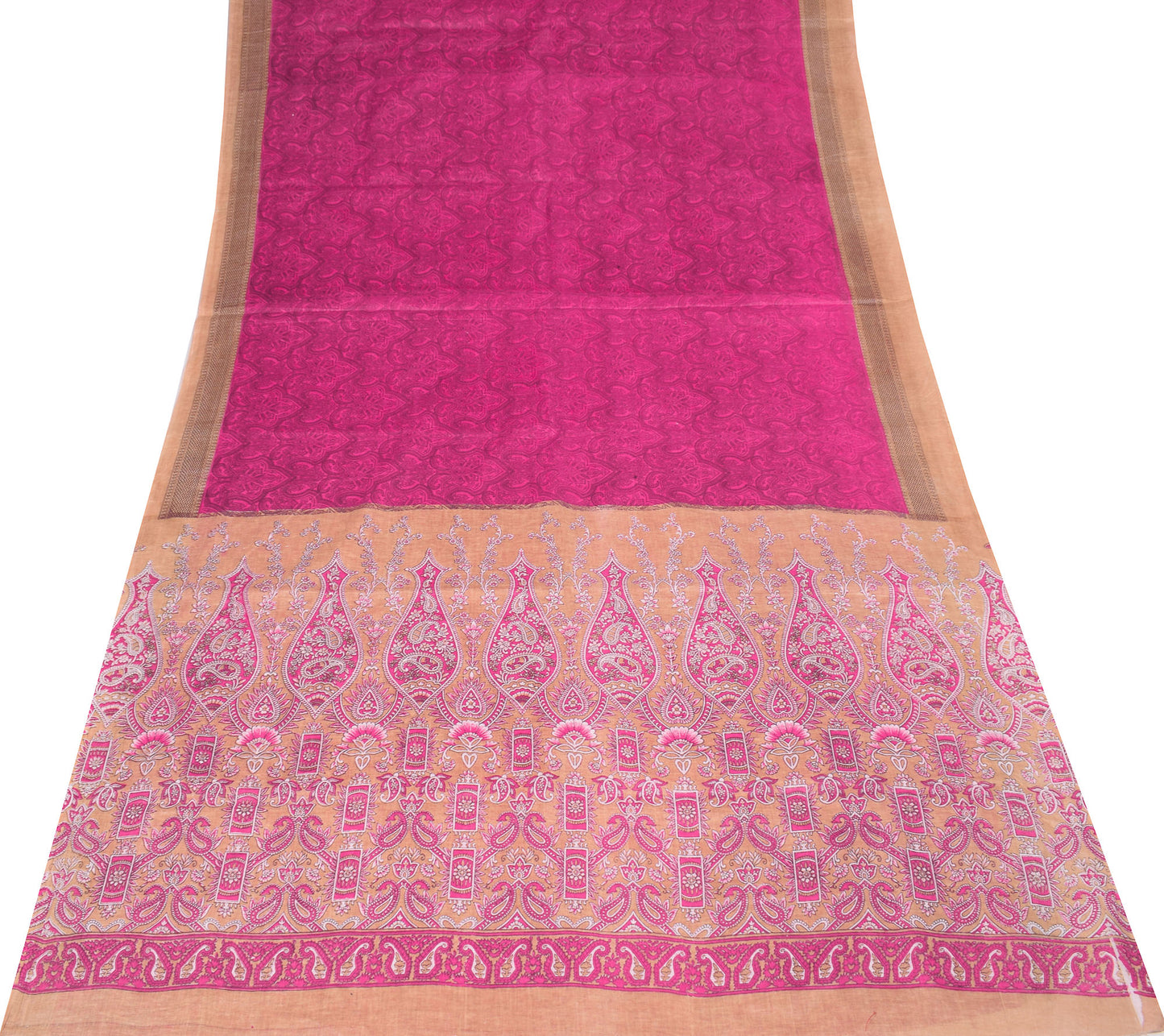 Sushila Vintage PaisleyPrinted Saree Magenta Pure Cotton Printed Craft Fabric
