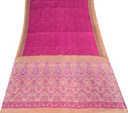 Sushila Vintage PaisleyPrinted Saree Magenta Pure Cotton Printed Craft Fabric