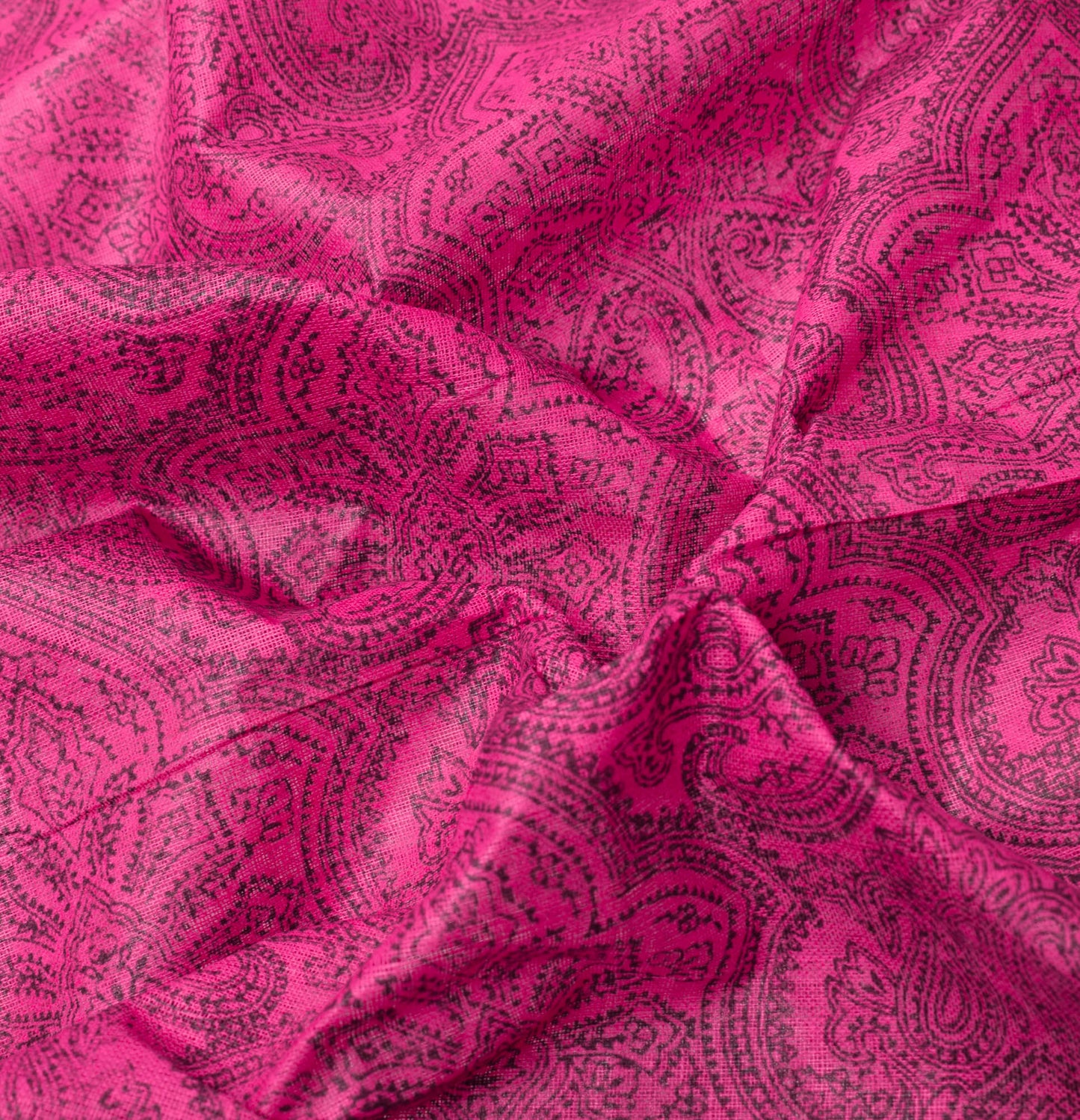 Sushila Vintage PaisleyPrinted Saree Magenta Pure Cotton Printed Craft Fabric