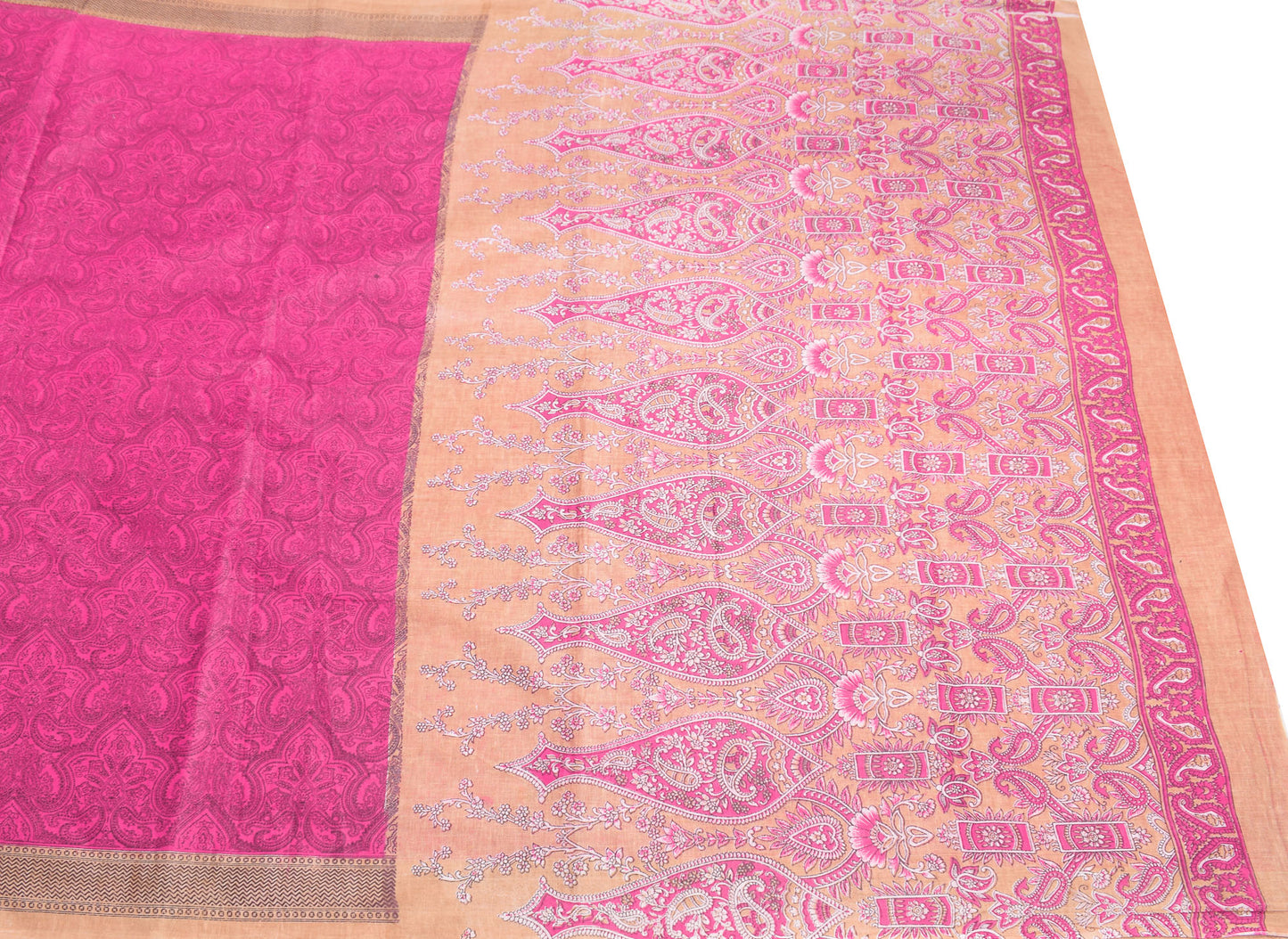 Sushila Vintage PaisleyPrinted Saree Magenta Pure Cotton Printed Craft Fabric