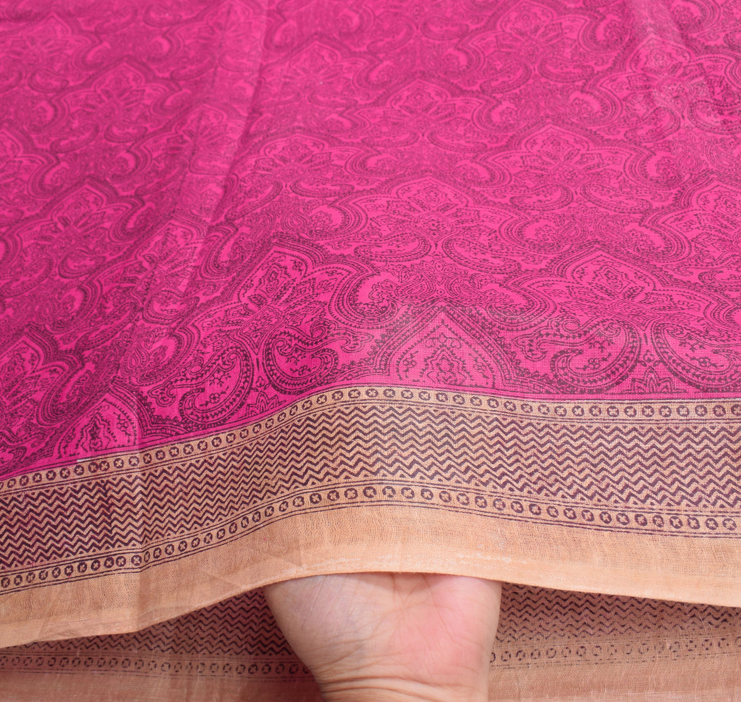 Sushila Vintage PaisleyPrinted Saree Magenta Pure Cotton Printed Craft Fabric
