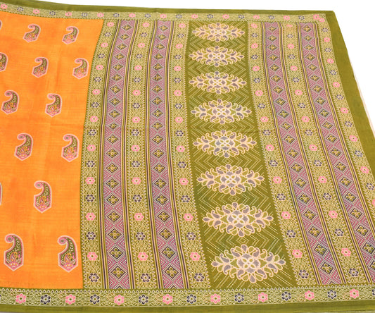 Sushila Vintage Orange Paisley Saree Pure Cotton Printed Sari Craft Fabric