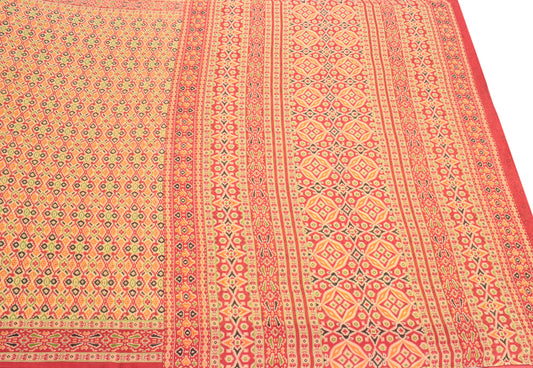 Sushila Vintage Cream Saree Pure Cotton Printed Ikat Soft Sari Craft Fabric