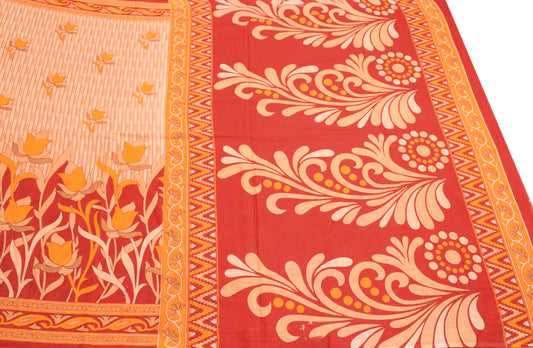 Sushila Vintage Beige Red Saree Pure Cotton Printed Floral Sari Craft Fabric
