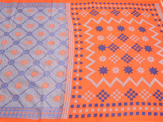 Sushila Vintage Gray Saree Pure Cotton Printed Floral Sari Craft Fabric