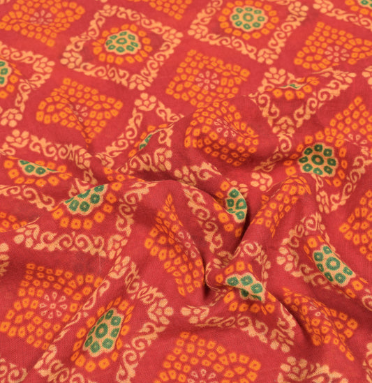 Sushila Vintage Red Saree Pure Cotton Printed Bandhani Printed Sari Craft Fabric