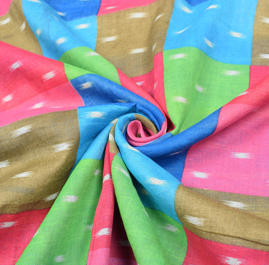 Sushila Vintage Checks Saree Pure Cotton Printed Multi-Color Craft Fabric