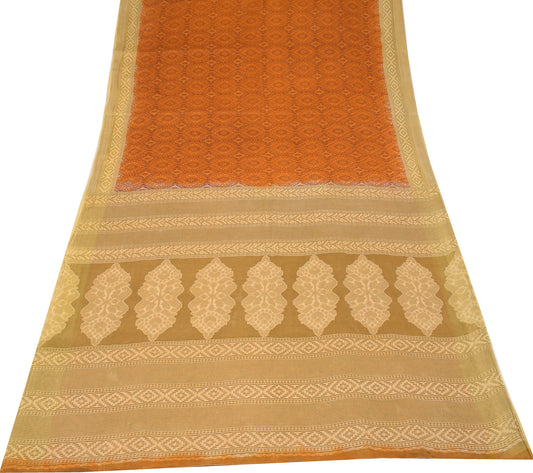 Sushila Vintage Rust Saree Pure Cotton Printed Floral Soft Craft Fabric