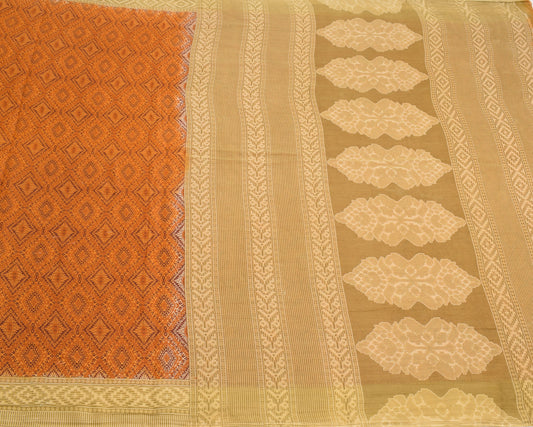 Sushila Vintage Rust Saree Pure Cotton Printed Floral Soft Craft Fabric