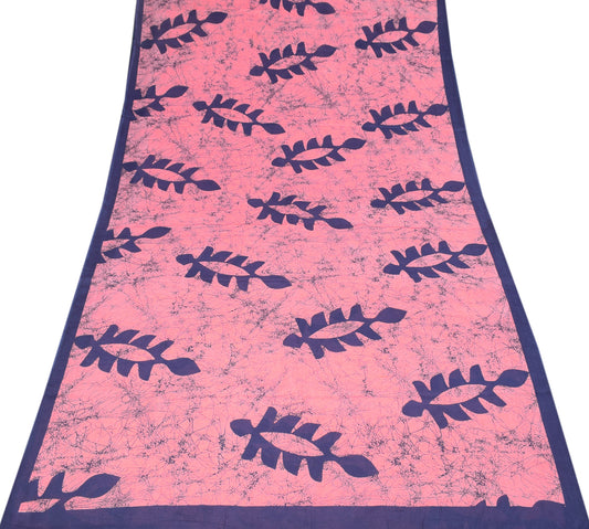Sushila Vintage Pink Saree Pure Cotton Printed Abstract Soft Craft Fabric
