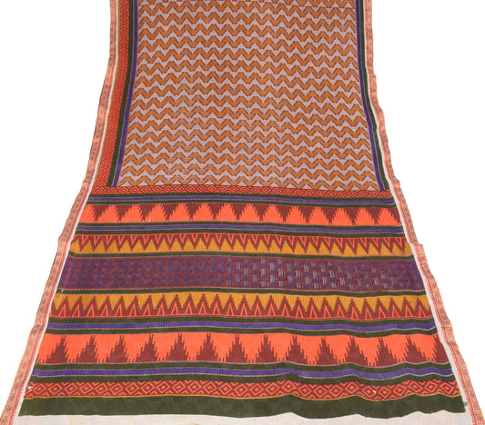 Sushila Vintage Maroon Saree Pure Cotton Printed Zig-Zag Soft Craft Fabric